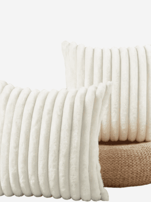 Ribbed Plush White Cushion Cover