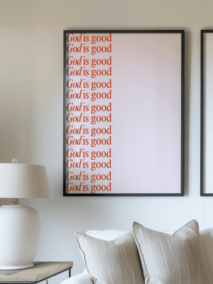 God is Good Art Print – Repeated Motivational Quote Wall Art on Pink Background – Uplifting Christian Poster for Bedroom, Office, or Living Room Decor