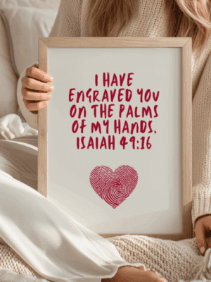 Isaiah 49:16 Scripture Art Print – Fingerprint Heart Design – Inspirational Christian Wall Art