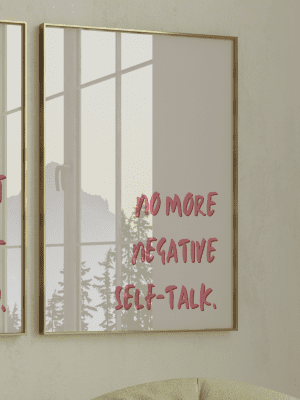 No More Negative Self-Talk Print – Motivational Wall Art, Pink Aesthetic Typography Poster