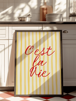 Cest la Vie French Quote Striped Art Print