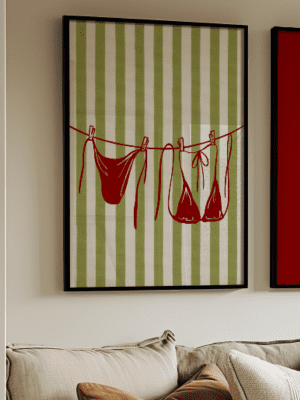 Striped Bikini Clothesline Art Print