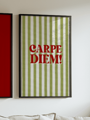 Carpe Diem Quote Print Green Striped Background