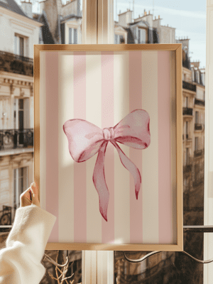 Pink Bow and Stripes Art Print
