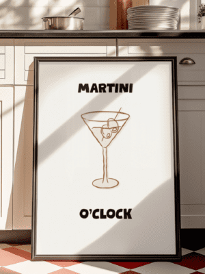 Martini O'Clock Art Print | Vintage Cocktail Wall Decor | Minimalist Home Bar Sign