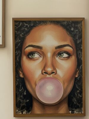 Emerald Gaze| Watercolor Bubblegum Wall Art | Afrocentric Home Decor