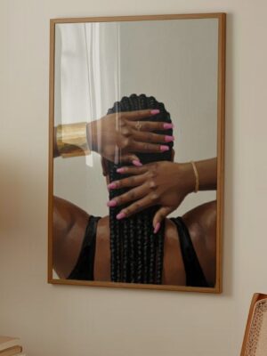 Bold Braids & Gold Statement Jewelry Art Print |  Oil Painting | Pink Manicure Hand Detail