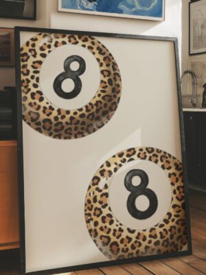 Leopard Print 8-Ball Wall Art| Trendy Maximalist Billiard Poster