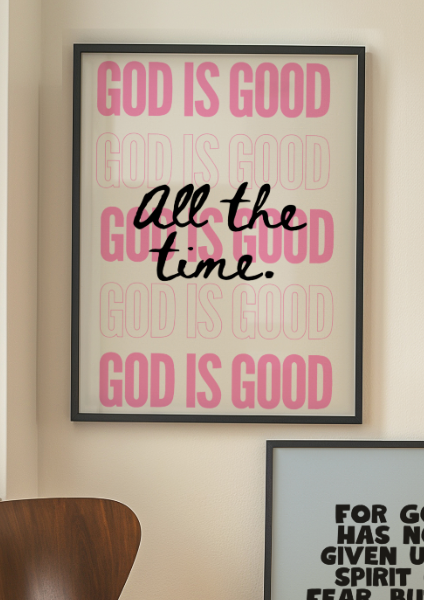 Inspirational 'God is Good All the Time' Wall Art | Modern Pink & Black Christian Typography Poster