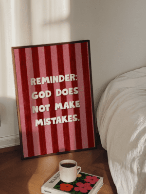 God Does Not Make Mistakes Print - Christian Stripe Aesthetic Typography Poster - Modern Faith Based Home Decor