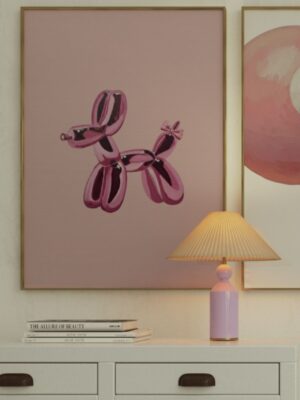 Pink Balloon Dog Art Print - Cute Bow Aesthetic Wall Decor