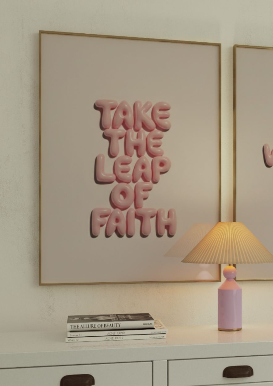 Take the Leap of Faith Pink Bubble Typography Wall Art