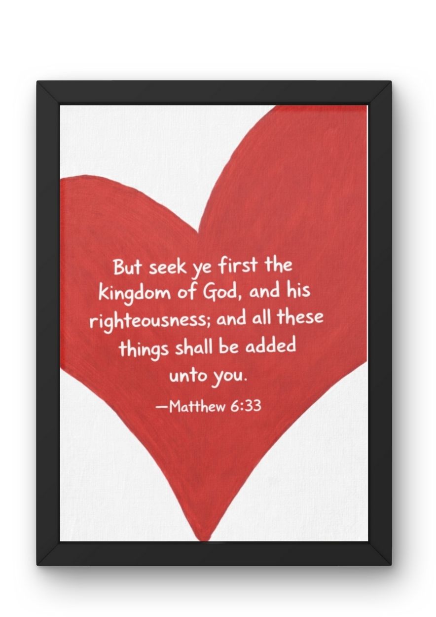 Matthew 6:33 Bible Verse Wall Art - Red Heart Scripture Print - Image 2