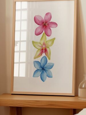 Minimalist Tropical Watercolor Flowers Art Print -