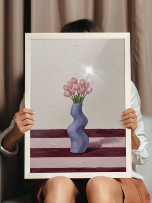 Sweet Spring Rhythm | Pink Tulips in Lavender Wavy Vase Oil Painting Print