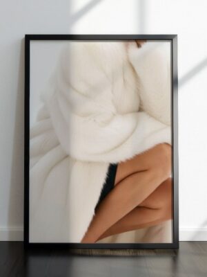 Luxury Fashion Photography Print - Minimalist White Fur Coat Wall Poster