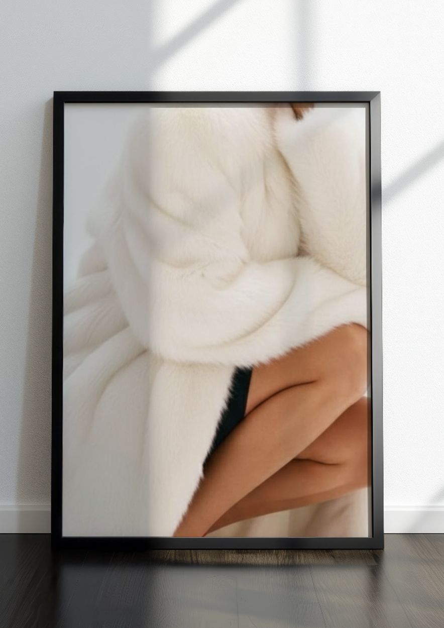 Luxury Fashion Photography Print - Minimalist White Fur Coat Wall Poster