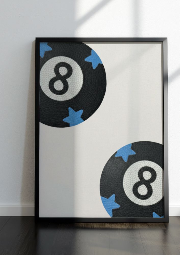 Retro 8 Ball Blue Star Art Print - Minimalist Billiards Poster