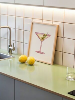 Retro Martini Art Print - Dirty Martini with Olives Illustration
