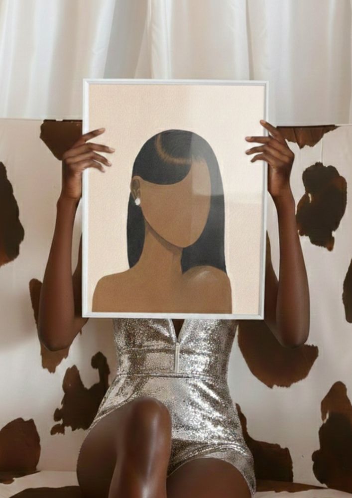 Bussdown C-Part| Modern Faceless Woman Portrait Wall Art - Minimalist Black Hair Illustration Print