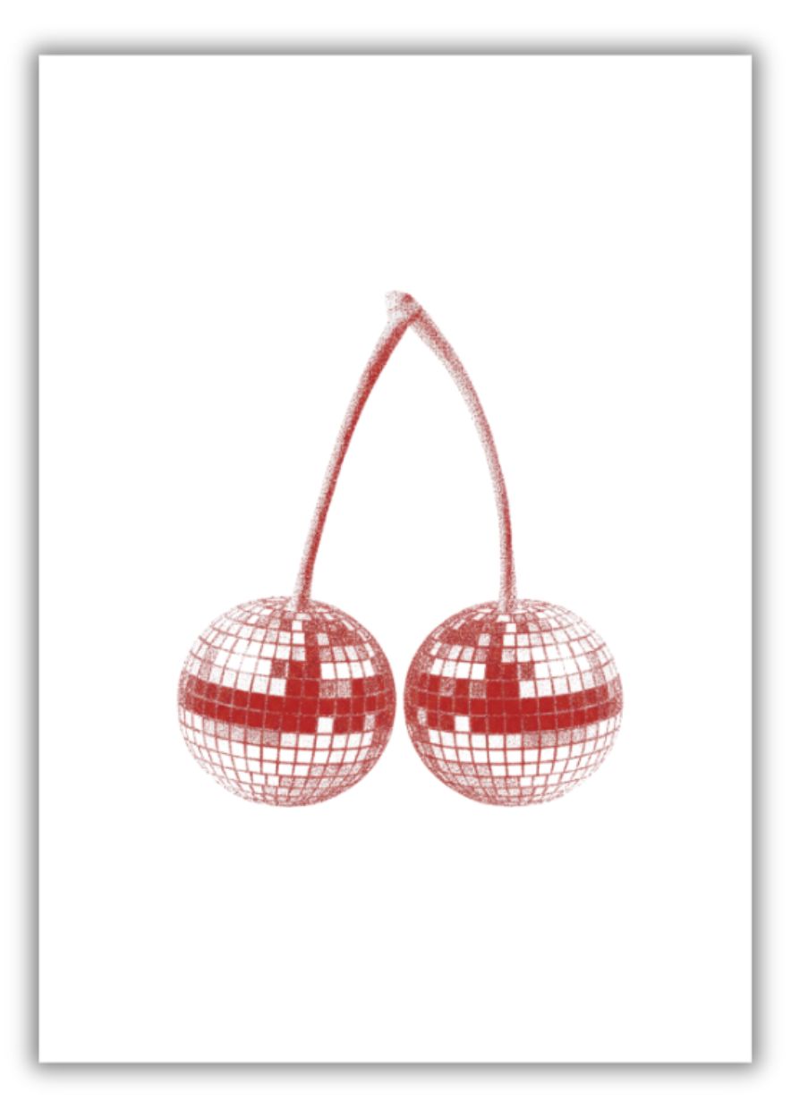 Cherry Disco Ball Art Print - Retro Red Kitchen Wall Decor - Image 2