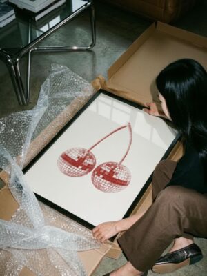 Cherry Disco Ball Art Print - Retro Red Kitchen Wall Decor