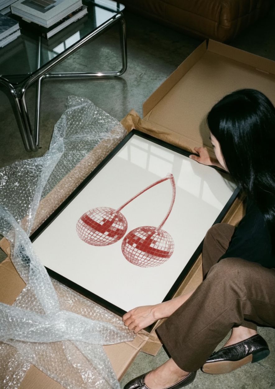 Cherry Disco Ball Art Print - Retro Red Kitchen Wall Decor