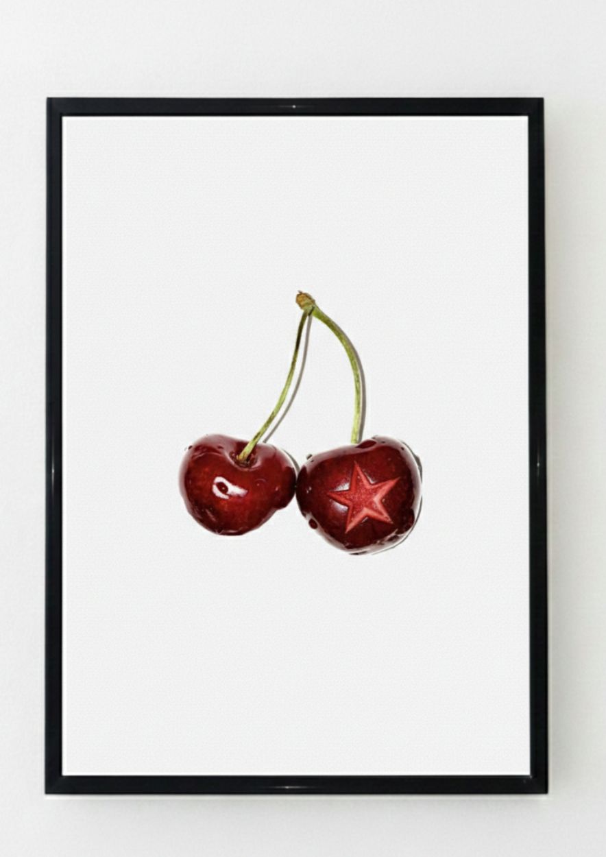 Star Carved Red Cherry Art Print - Modern Kitchen Wall Decor - Image 2