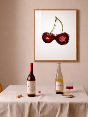 Star Carved Red Cherry Art Print - Modern Kitchen Wall Decor