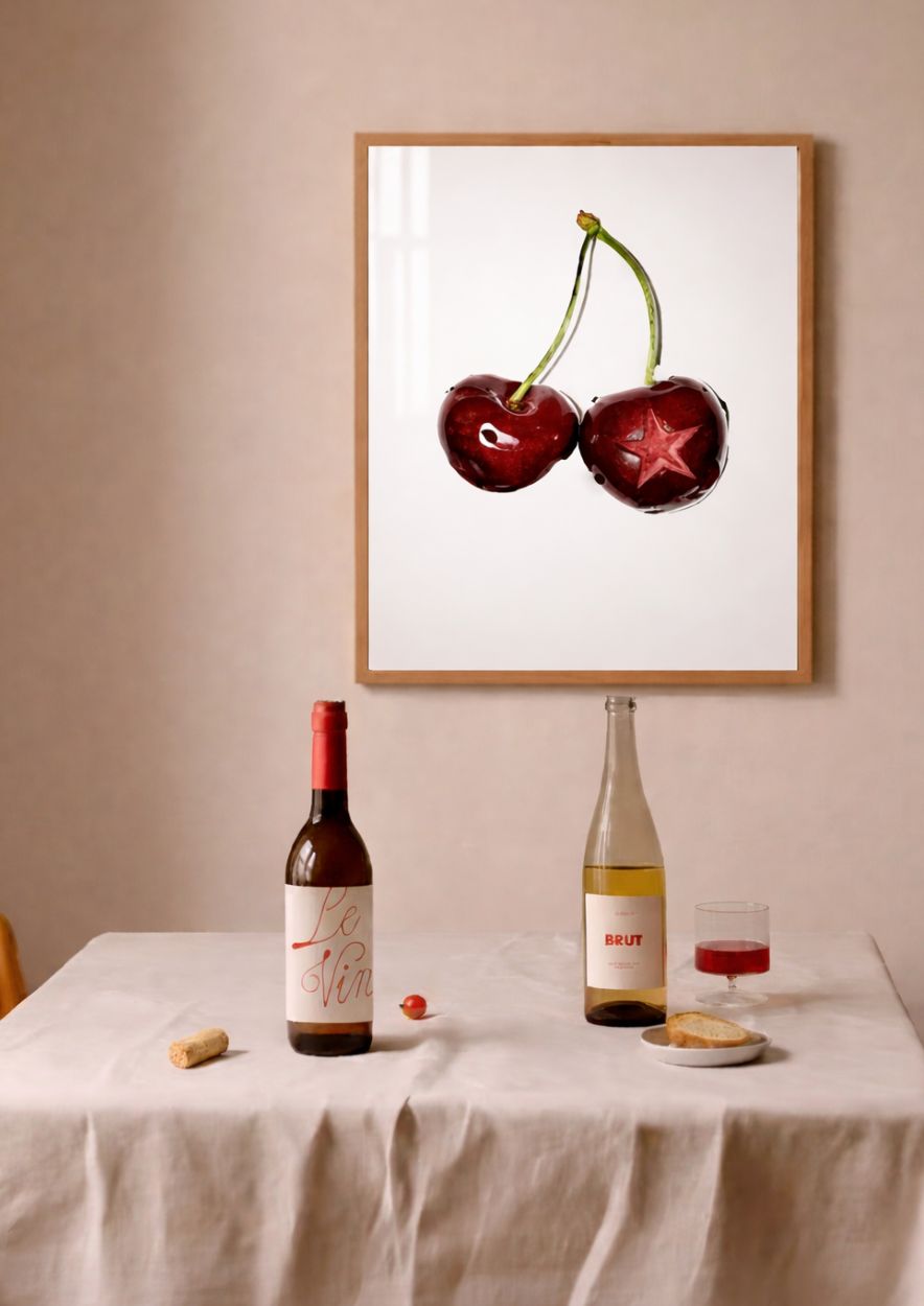 Star Carved Red Cherry Art Print - Modern Kitchen Wall Decor