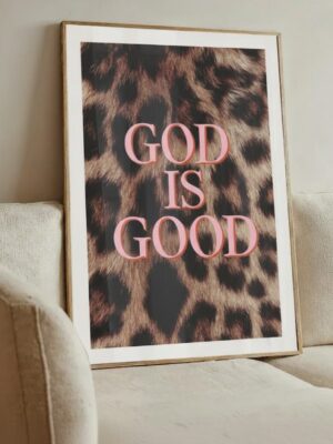God Is Good Leopard Print Wall Art - Pink Typography Christian Poster