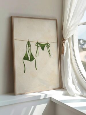 Minimalist Green Bikini Clothesline Art Print