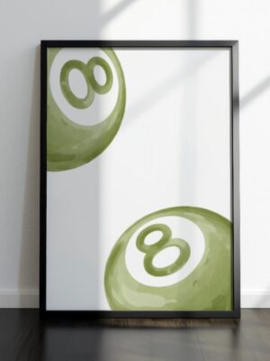 Khaki Green 8 Ball Billiard Print | Watercolor Pool Ball Wall Art |