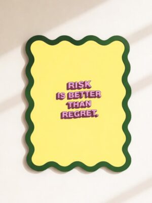 Risk Is Better Than Regret Motivational Wall Art Print - Yellow Quote Poster for Office Home Gym Inspiration