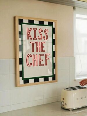Kiss The Chef Kitchen Wall Art Print | Aesthetic Kitchen Decor Poster | Modern Typography Food Quote Wall Art | Cute Kitchen Wall Decor