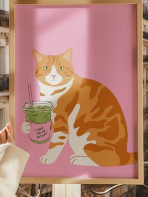 I Love you so Matcha Cat Print - Aesthetic Kitchen Decor