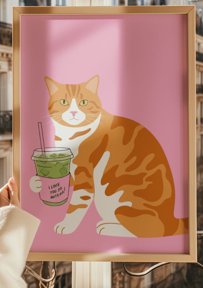 I Love you so Matcha Cat Print - Aesthetic Kitchen Decor