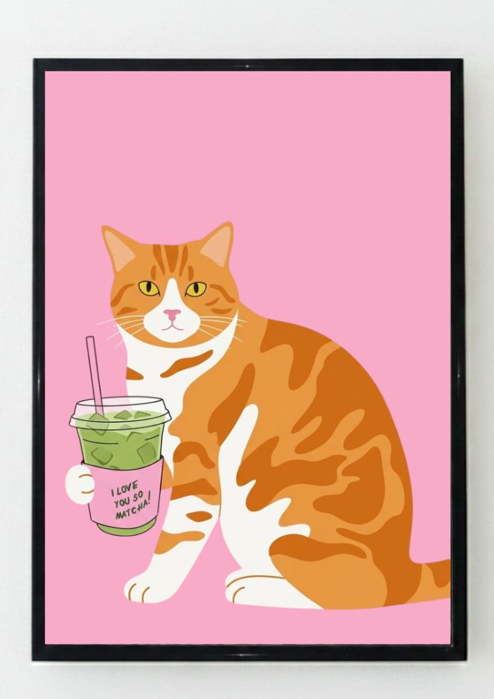I Love you so Matcha Cat Print - Aesthetic Kitchen Decor - Image 2