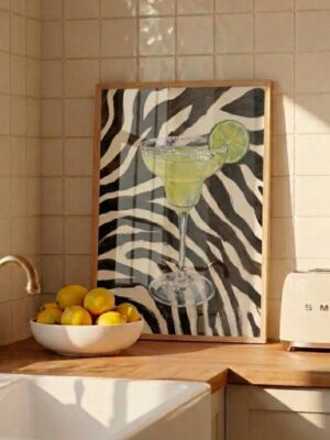 Margarita Cocktail Wall Art Print – Zebra Print Aesthetic Poster, Chic Kitchen Decor